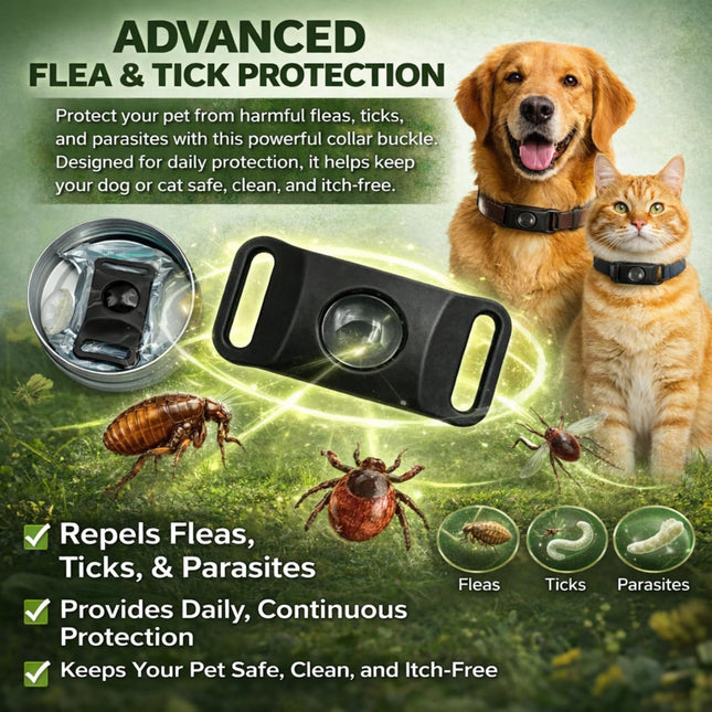 Flea & Tick Prevention Pet Tag – Waterproof Collar Pendant, Chemical-Free Protection for Dogs, Cats & Small Pets, Safe for All Breeds (Black)