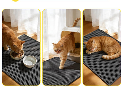 Cat Litter Mat Litter Trapping Mat, 30" X 24" Inch Honeycomb Double-Layer Design Waterproof Urine Proof Material, Easy Clean Scatter Control (Black)