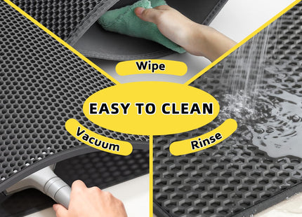 Cat Litter Mat Litter Trapping Mat, 30" X 24" Inch Honeycomb Double-Layer Design Waterproof Urine Proof Material, Easy Clean Scatter Control (Black)